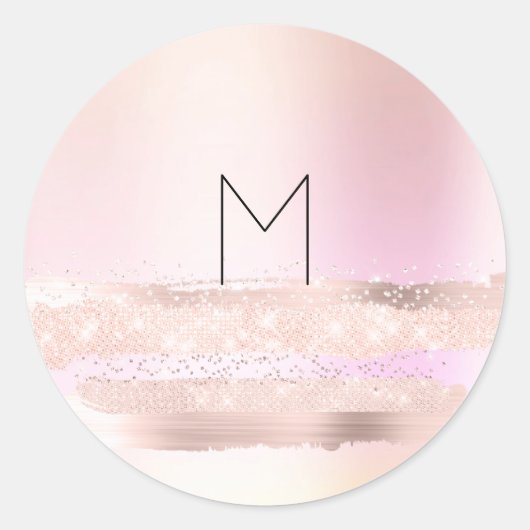 Monogram Vonk Roos Blush Initialen Naam Ombré Ronde Sticker (Voorkant)