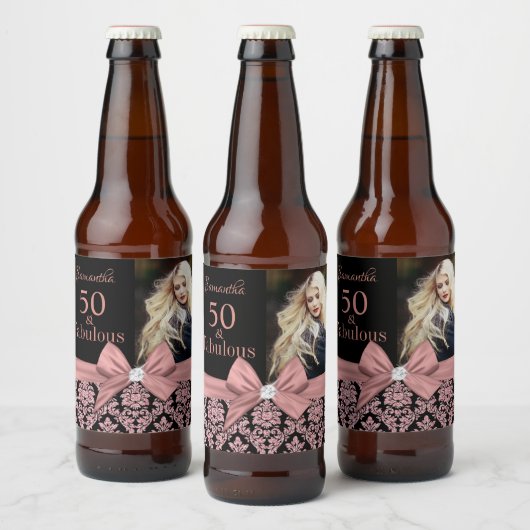 Monogram voor 50 en geweldige verjaardagsfeestjes bier etiket (Flessen)