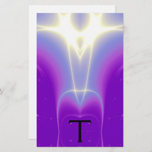 MONOGRAM VOOR abstracte PAARSE BLAUWE WITTE LICHTE Briefpapier (Voorkant / Achterkant)