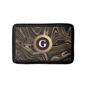 Monogram voor Abstracte zwemmels voor zwart en gou Badmat
