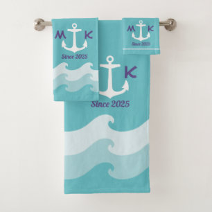 Monogram voor Ankergolven Nautical Ship Boat Yacht Bad Handdoek