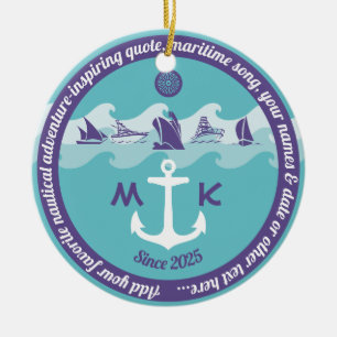 Monogram voor Ankergolven Nautical Ship Boat Yacht Keramisch Ornament