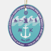 Monogram voor Ankergolven Nautical Ship Boat Yacht Keramisch Ornament (Links)