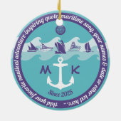 Monogram voor Ankergolven Nautical Ship Boat Yacht Keramisch Ornament (Achterkant)