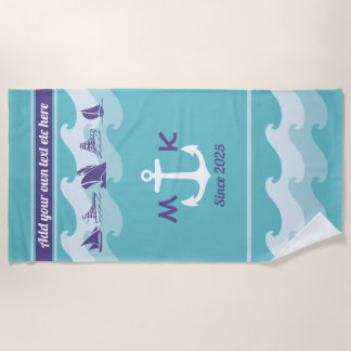 Monogram voor Ankergolven Nautical Ship Boat Yacht Strandlaken