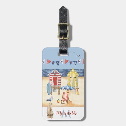 Monogram voor Beach Summer Scene Ocean Bagagelabel (Voorkant verticaal)