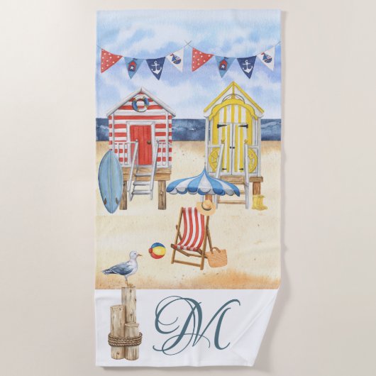 Monogram voor Beach Summer Scene Ocean Strandlaken (Voorkant)