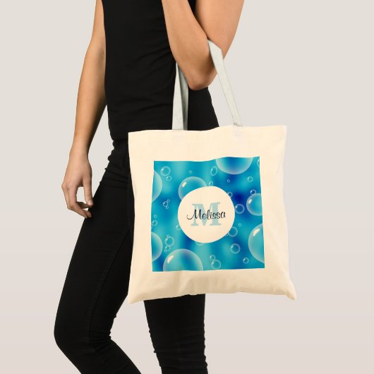 Monogram voor Big Bouncing Blue Bubbles Tote Bag (Voorkant (product))