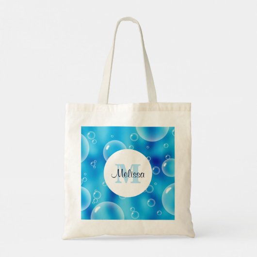 Monogram voor Big Bouncing Blue Bubbles Tote Bag (Achterkant)
