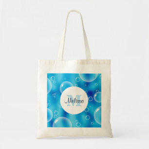 Monogram voor Big Bouncing Blue Bubbles Tote Bag