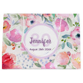 Monogram voor Birthday roze florals Groot Cadeauzakje (Voorkant)