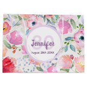 Monogram voor Birthday roze florals Groot Cadeauzakje (Achterkant)