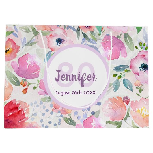 Monogram voor Birthday roze florals Groot Cadeauzakje (Achterkant)