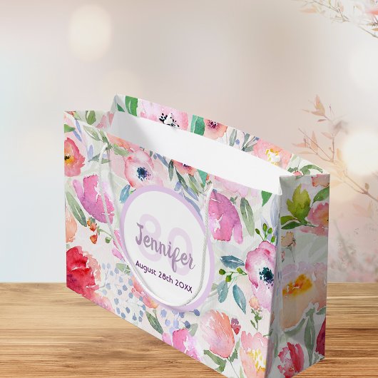 Monogram voor Birthday roze florals Groot Cadeauzakje