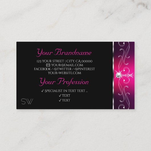 Monogram voor Black Pink Paars Orante Sparkle Diam Visitekaartje (Achterkant)