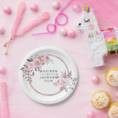 Monogram voor bloedige bruiloft met gouden rand en papieren bordje (Feest)