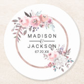 Monogram voor bloedige bruiloft met gouden rand en ronde kartonnen onderzetter (Voorkant)