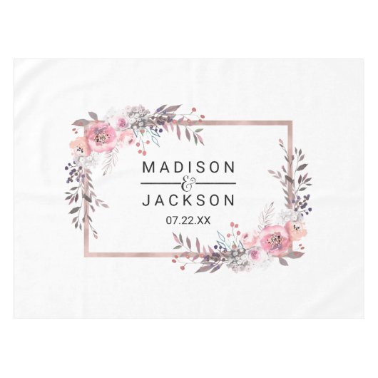 Monogram voor bloedige bruiloft met gouden rand en tafelkleed (Voorkant (Horizontaal))