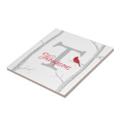 Monogram voor botanische rode kardinaal tegeltje (Zijkant)