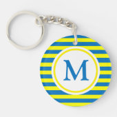 Monogram voor Bright Geel en Blauw Stripes Sleutelhanger (Voorkant)