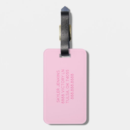 Monogram voor Bubblegumroze en hotroze aangepaste Bagagelabel (Achterkant verticaal)