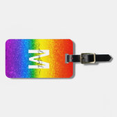 Monogram voor Chic Glitter Rainbow Stripes Bagagelabel (Voorkant horizontaal)