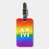 Monogram voor Chic Glitter Rainbow Stripes Bagagelabel (Voorkant verticaal)