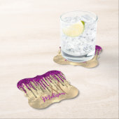 Monogram voor Chic Gold en hot-roze druppels Kartonnen Onderzetters (Insitu)