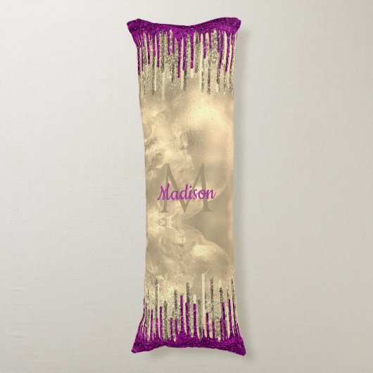 Monogram voor Chic Gold en hot-roze druppels Lichaamskussen (Voorkant Verticaal)