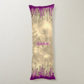 Monogram voor Chic Gold en hot-roze druppels Lichaamskussen (Achterkant (Verticaal))