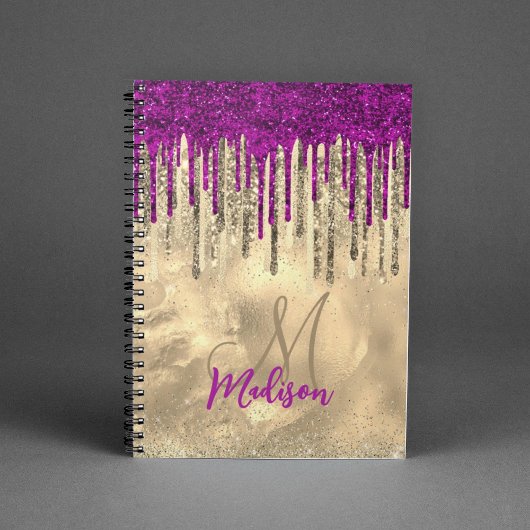 Monogram voor Chic Gold en hot-roze druppels Notitieboek