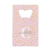 Monogram voor Chic Pink en Gold Stippen Creditkaart Flessenopener (Voorkant)