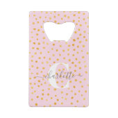 Monogram voor Chic Pink en Gold Stippen Creditkaart Flessenopener (Achterkant)