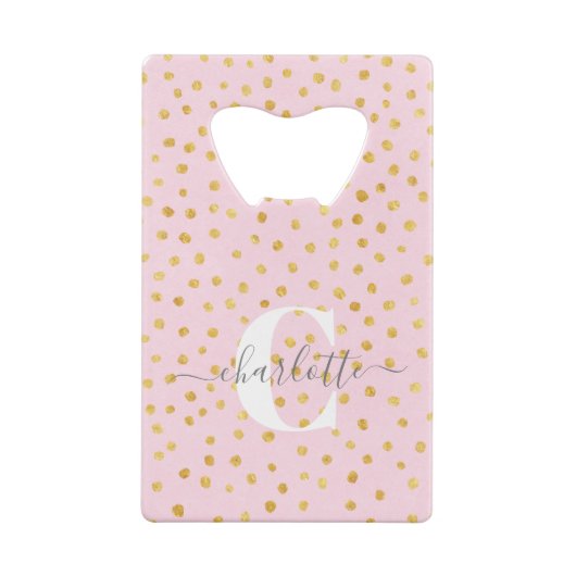 Monogram voor Chic Pink en Gold Stippen Creditkaart Flessenopener (Achterkant)