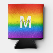 Monogram voor Chic Rainbow Glitter Stripes Blikjeskoeler (Voorkant)