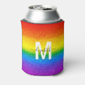 Monogram voor Chic Rainbow Glitter Stripes Blikjeskoeler (Blikje Achterkant)