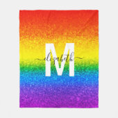 Monogram voor Chic Rainbow Glitter Stripes Fleece Deken (Voorkant)