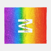 Monogram voor Chic Rainbow Glitter Stripes Fleece Deken (Voorkant (Horizontaal))
