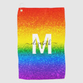Monogram voor Chic Rainbow Glitter Stripes Golfhanddoek (Voorkant)