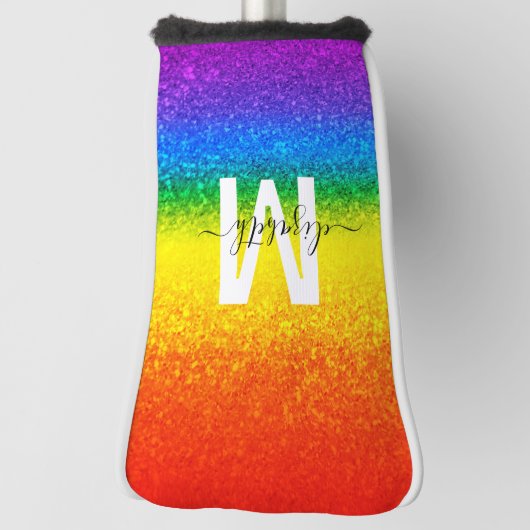 Monogram voor Chic Rainbow Glitter Stripes Golfheadcover (Draai 90)