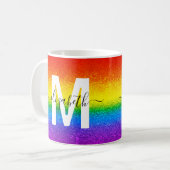 Monogram voor Chic Rainbow Glitter Stripes Koffiemok (Voorkant links)