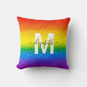 Monogram voor Chic Rainbow Glitter Stripes Kussen