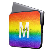 Monogram voor Chic Rainbow Glitter Stripes Laptop Sleeve (Voorkant Links)