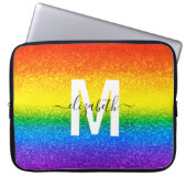 Monogram voor Chic Rainbow Glitter Stripes Laptop Sleeve (Voorkant)