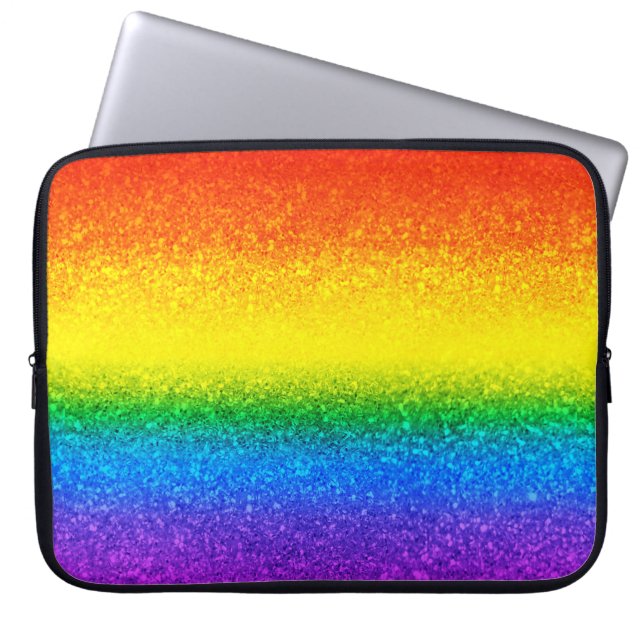 Monogram voor Chic Rainbow Glitter Stripes Laptop Sleeve (Voorkant)