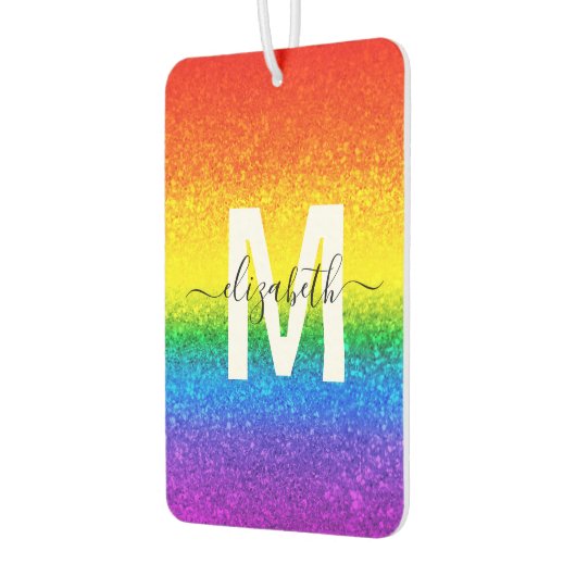 Monogram voor Chic Rainbow Glitter Stripes Luchtverfrisser (Links)