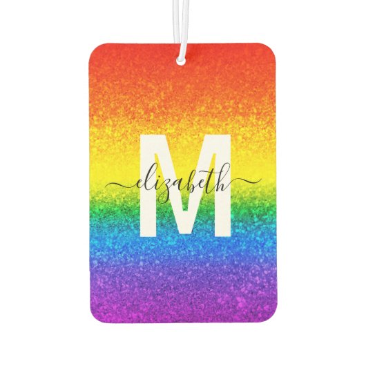Monogram voor Chic Rainbow Glitter Stripes Luchtverfrisser (Achterkant)