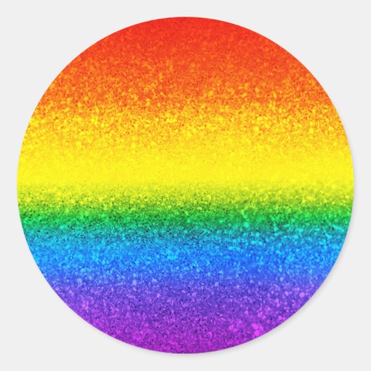 Monogram voor Chic Rainbow Glitter Stripes Ronde Sticker (Voorkant)