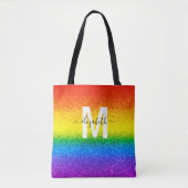 Monogram voor Chic Rainbow Glitter Stripes Tote Bag (Voorkant)