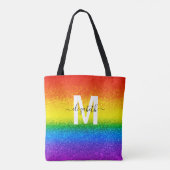 Monogram voor Chic Rainbow Glitter Stripes Tote Bag (Achterkant)